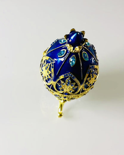 Exkluzív Fabergé Tojás - sötétkék színű – Díszdoboz Ékszereknek Zománcból